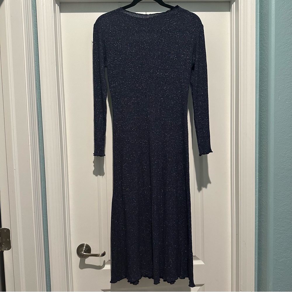 Rachel Pally Women's Navy Blue Sparkle Long‎ Sleeve Midi Dress Size Small